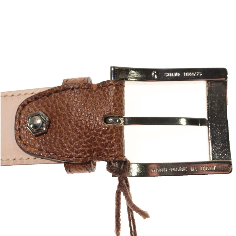Di Bianco NWT Cut to Size Dress Belt In Solid Brown Pebbled Leather One Size
